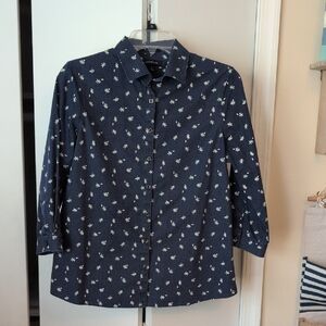 Navy Floral Button-Up Shirt Lands' End